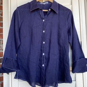 Navy linen button down.